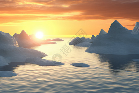 日落时海洋里的冰山图片