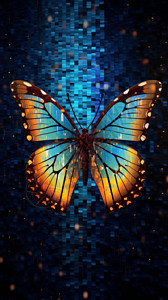 彩色瓷砖蝴蝶翅膀像素插画