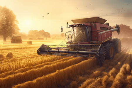 卡通农用机在收割农作物的机器背景