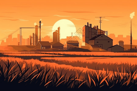 日落时分的生物质发电厂图片
