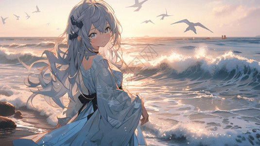 女孩在海边背景图片