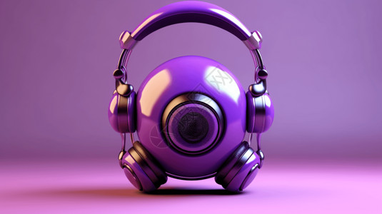 深紫色背景戴着耳机的扬声器设计图片