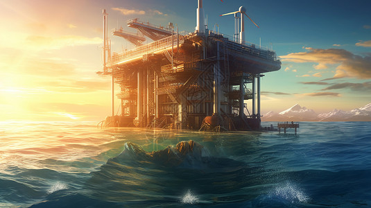 海洋发电站海洋中的涡轮机发电站设计图片