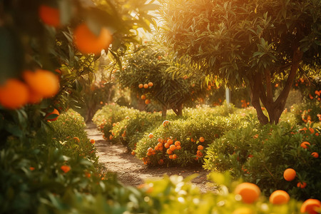 花园里的成熟的橙子高清图片