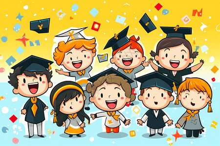 聊天表情贴纸的孩子毕业庆祝活动插画