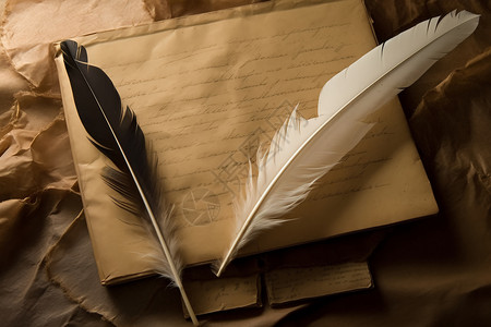复古的纸质上的羽毛背景图片