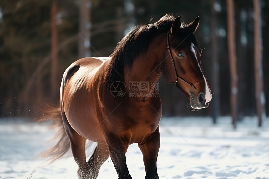 冬季雪地里的动物马图片