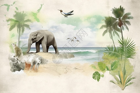 海滩上的大象背景图片