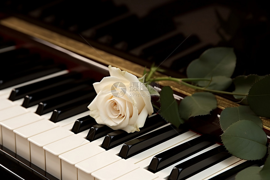 钢琴上的白玫瑰图片