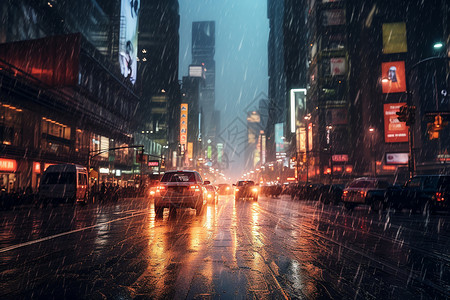 行人街道暴雨下的城市街道背景