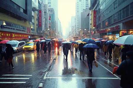 雨伞城市暴雨中的城市背景