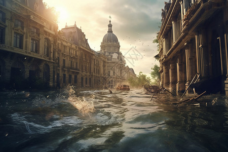 洪水淹没的城市图片