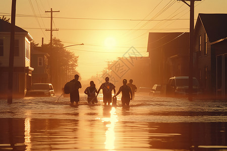 水流中孩子在洪水中逃命的人背景