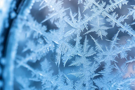 玻璃上冻结的雪花背景图片