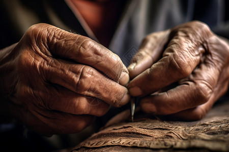 皮革工人的手图片