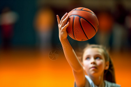 投球的女孩儿童练习打篮球高清图片
