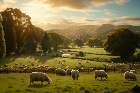 草场里的绵羊背景图片