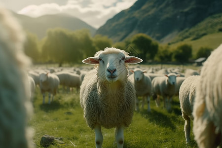 牧场里的绵羊群背景图片
