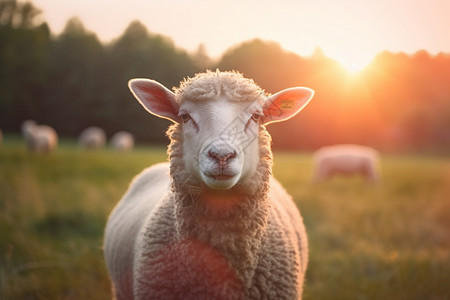 落日下的绵羊背景图片