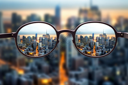 眼睛镜片眼镜中的城市设计图片