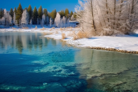 冬季的湖泊背景图片