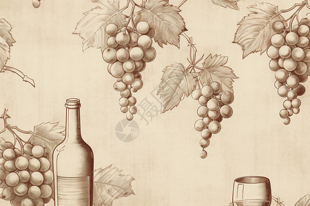 酒酒瓶葡萄与酒插画