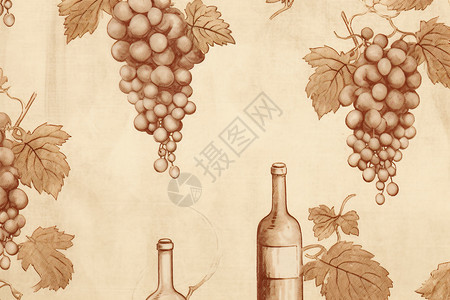 酒图案酒和葡萄插画