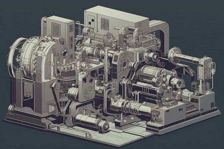 三维机械素材压铸机的结构图插画