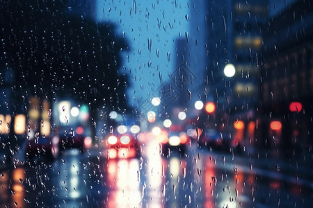 城市中下雨的雨滴图片