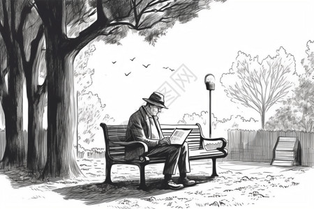 一个人坐在公园长椅上看书背景图片