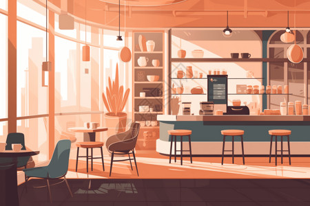 咖啡馆室内设计现代化咖啡店插画