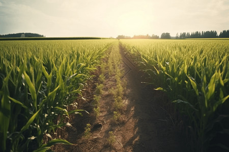 绿色的玉米地阳光下的农作物设计图片