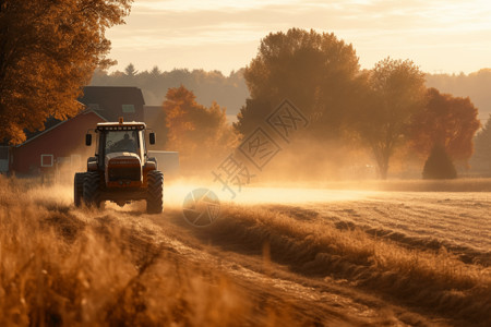 农场机器拖拉机收割庄稼设计图片