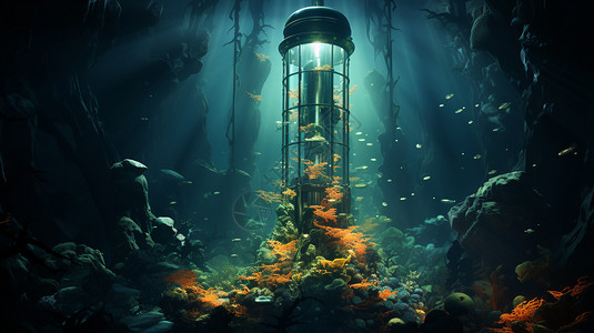创新鱼素材深海中潜水热水器插图插画