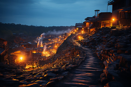 夜晚的村庄夜晚的工业煤田矿场设计图片