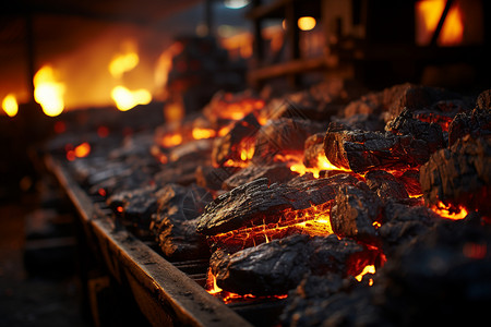 烧烤炉子燃烧中的煤炭设计图片