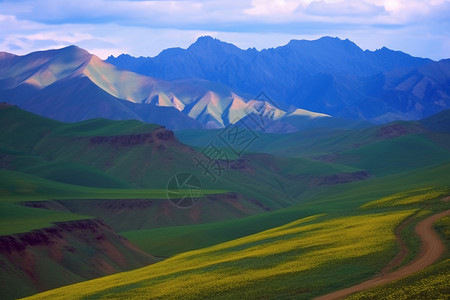 风谷机色彩缤纷的山脉设计图片