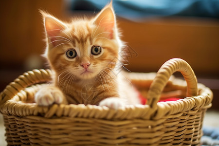 在橙色小猫在篮子里玩耍背景
