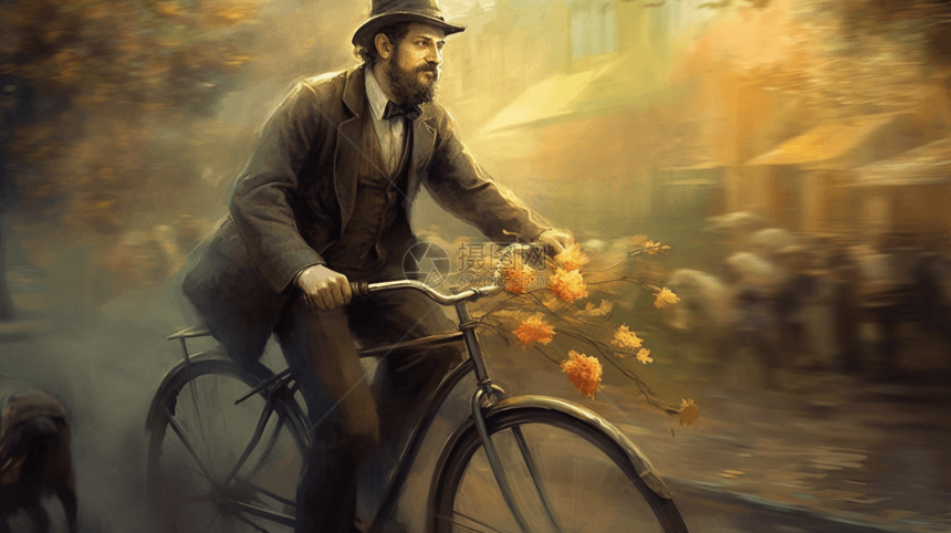 骑着自行车的男性图片