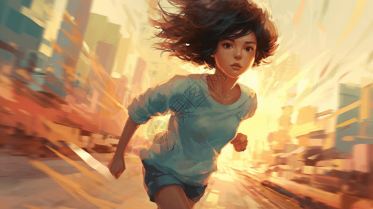 跑步运动的可爱女孩背景图片