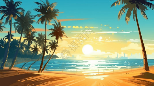 海滩中的椰子树木背景图片