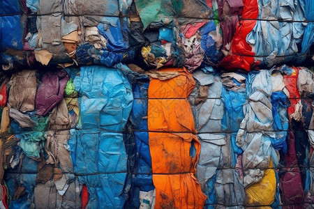 回收物品破旧的衣服堆背景