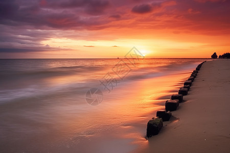 海边踏浪海边的日落设计图片