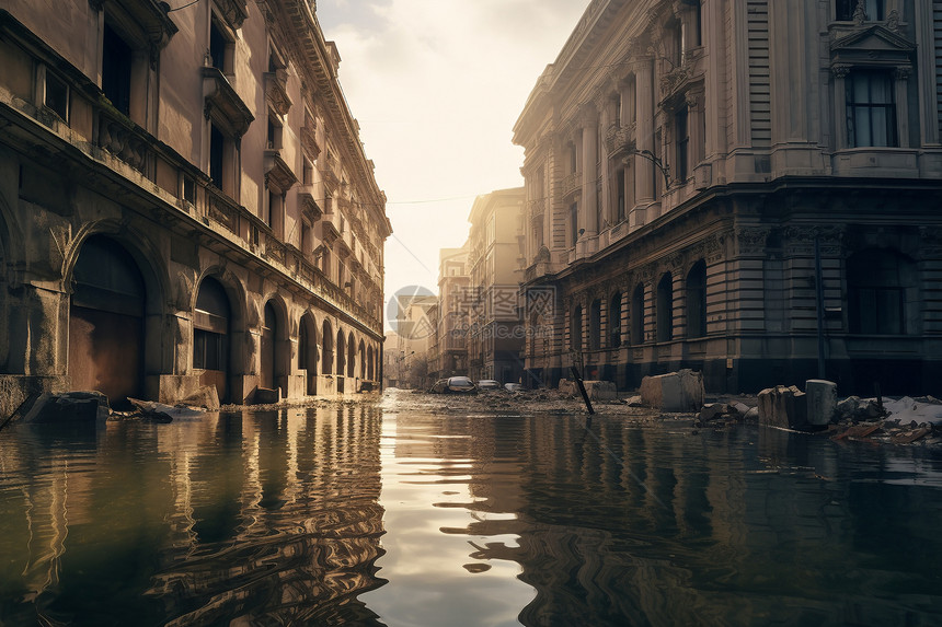 洪水冲毁的城市图片