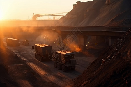 黄昏落日下的煤矿图片