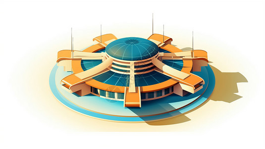 超对称圆形建筑对称视图插画