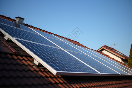 屋顶的太阳能电池板背景图片
