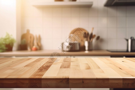 厨房里木制的桌子背景图片