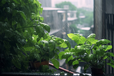 雨中的植物图片