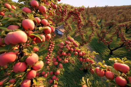 苹果小屋果园里成熟的苹果背景